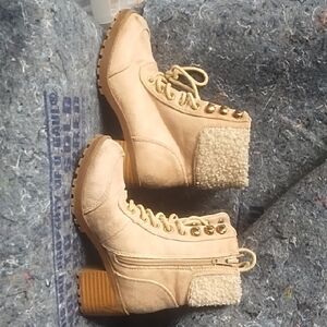 MIA Pink and Cream Lace-Up Boots